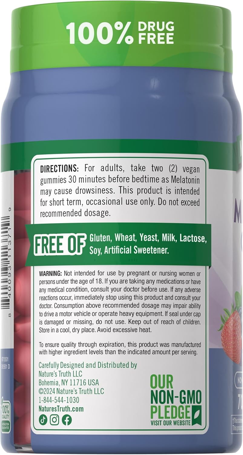 Melatonin Gummies 10mg | 70 Count | Berry Flavor | For Men and Women | by Nature's Truth