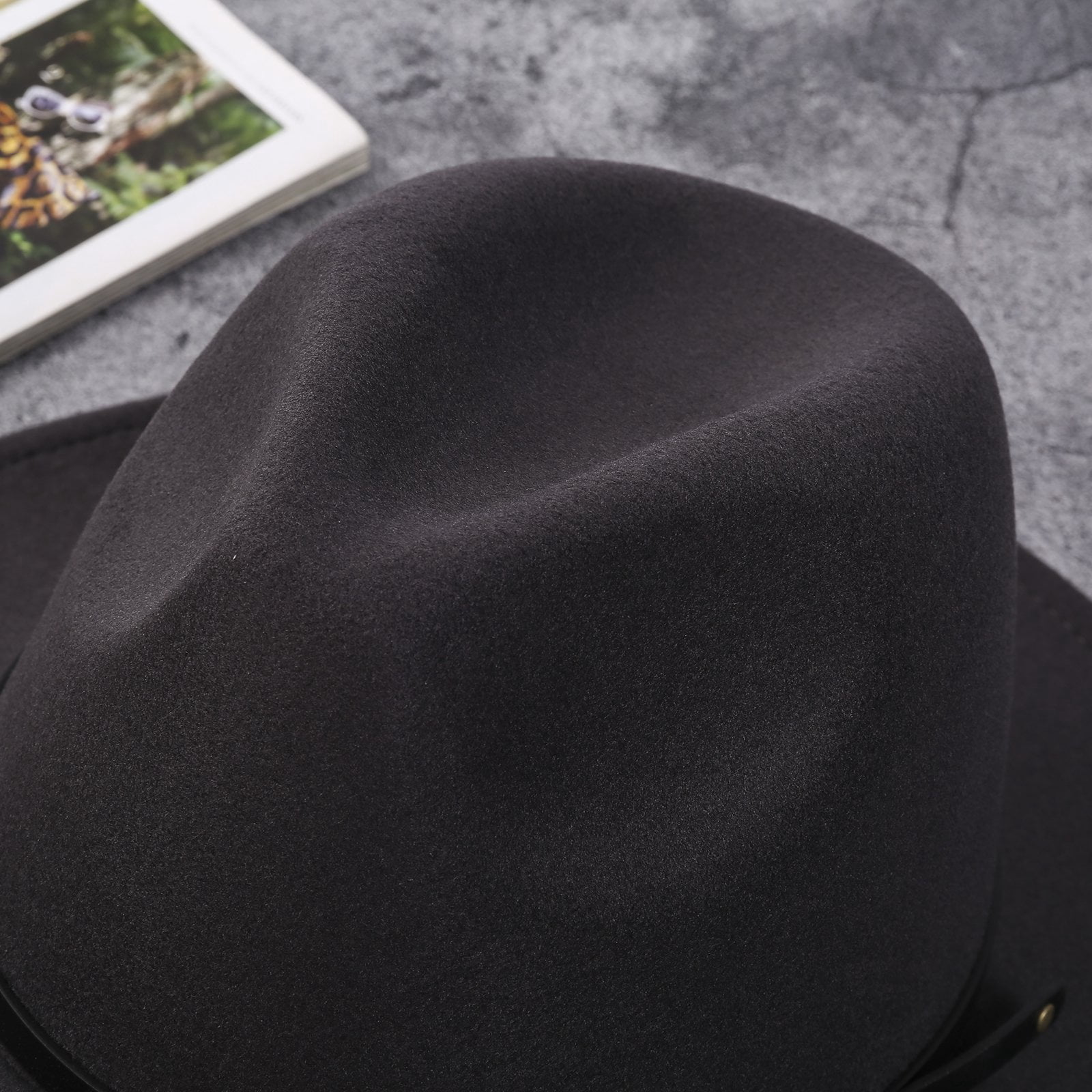 Women 07-Black Polyester Premium Classic Fedora Hat with Buckle Belt (Size:M-L) Women main image 3