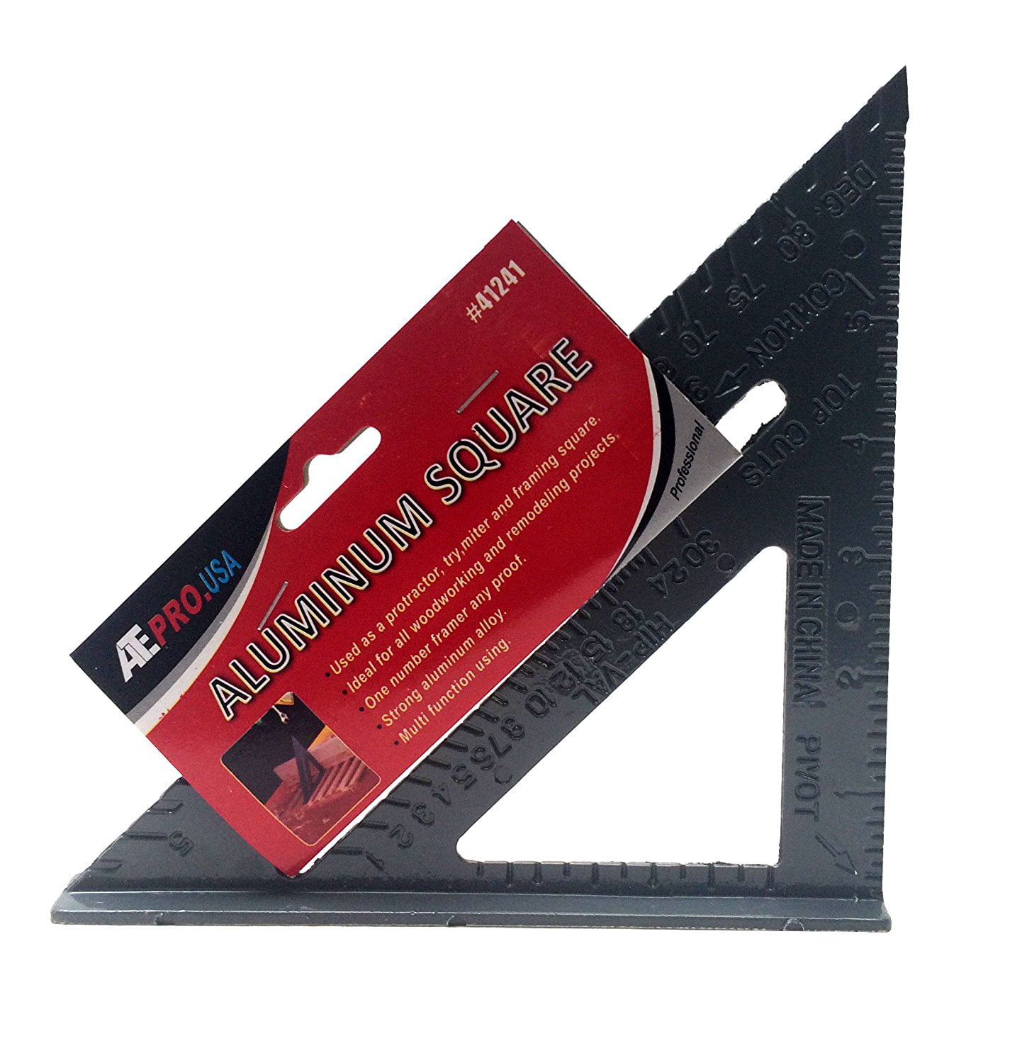 Aluminum Carpenter Angle Square 7" Used As a Protractor, Miter and Framing Square by