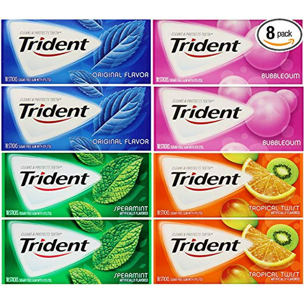 Trident Sugar Free Chewing Gum 14 Sticks Pack Of 8 Variety Pack Of Candy With 4 Flavors