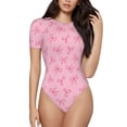 thumbnail image 1 of Kdxio Justaucorps à Manches Courtes Imprimé Nœuds Roses Col Rond Modal Doux Confortable Ajusté Aguichant Haut-Moyen, 1 of 7