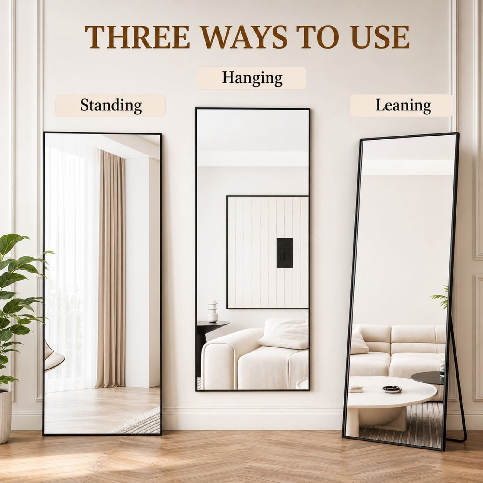Lumora 59.3"x 16" Full Length Mirror with Frame Large Wall Mounted or Leaning Floor Mirror, Black