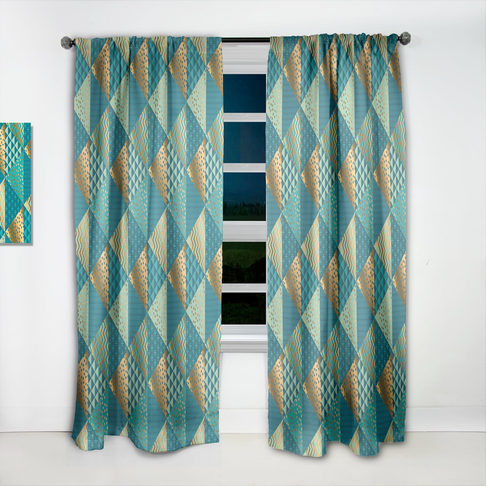 Designart 'Blue and Gold Dynamics I' Mid-Century Modern Curtain Panel