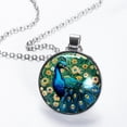 thumbnail image 2 of Peacock Glass Circular Pendant Necklace - Elegant Jewelry for Women, 2 of 5