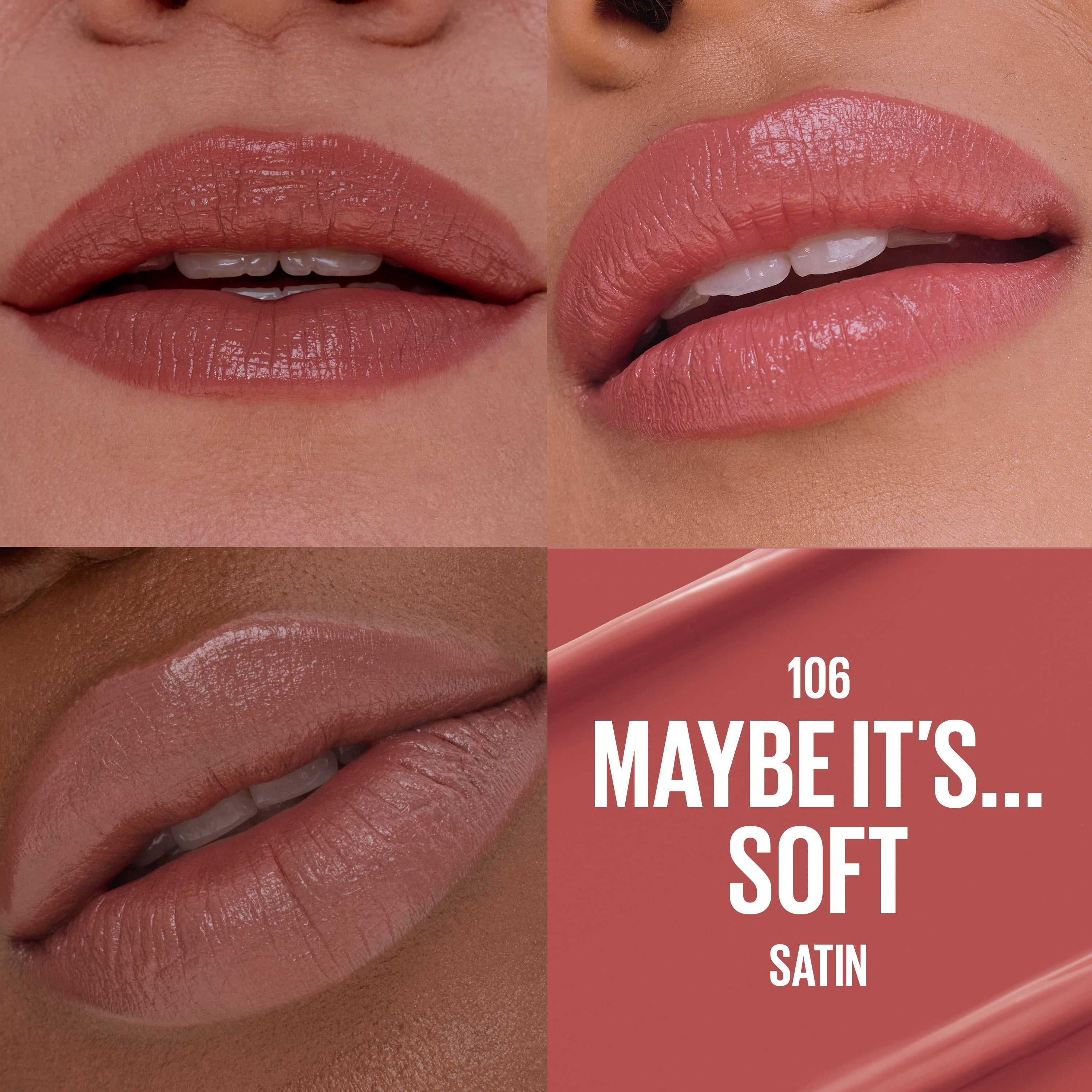 Maybelline Serum Lipstick, Satin Finish, Oil-Blend Hyaluronic Acid, 106 Maybe It's...Soft, 0.12 oz
