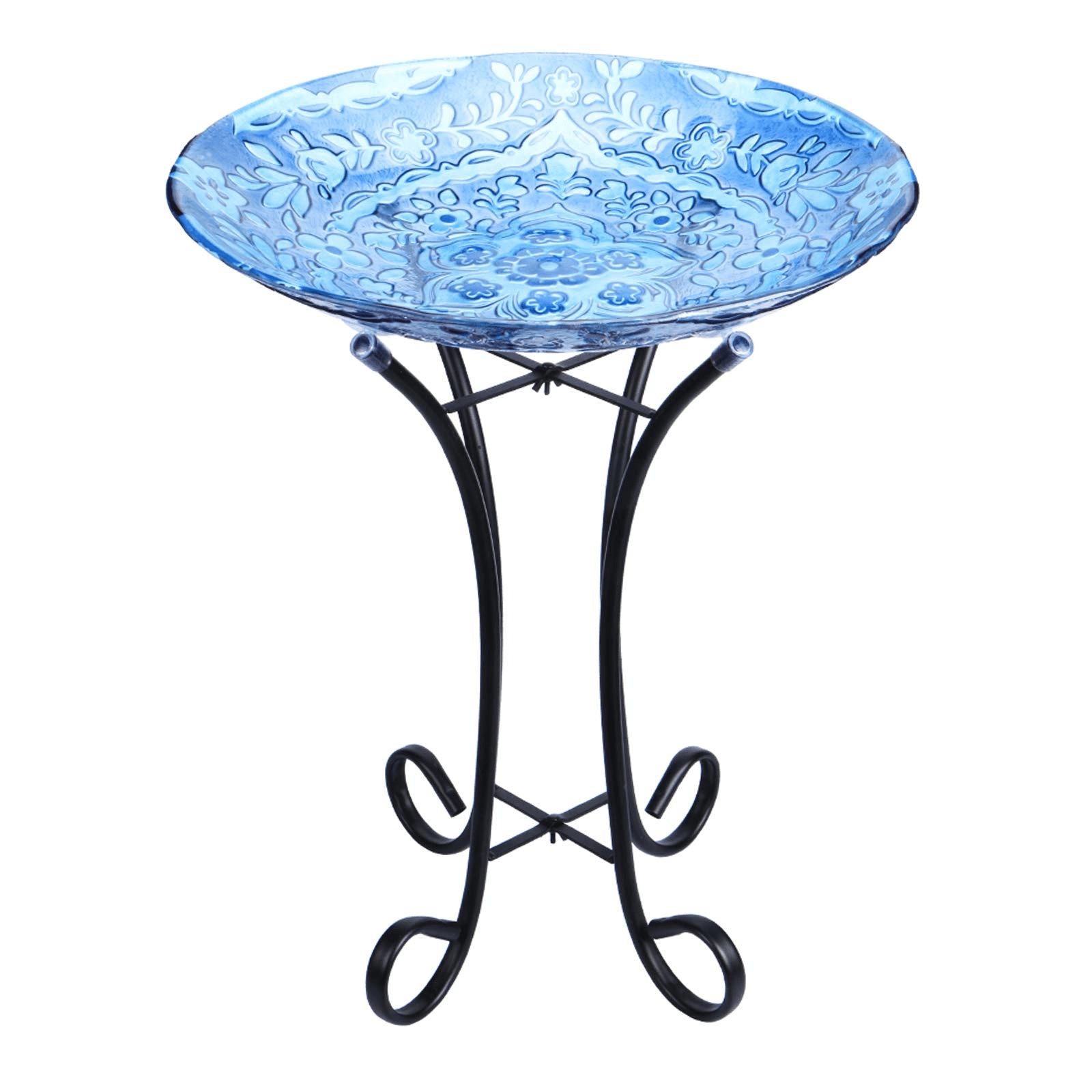 Bird Bath Outdoor Glass Bowl Birdbath with Metal Stand for Lawn Bird