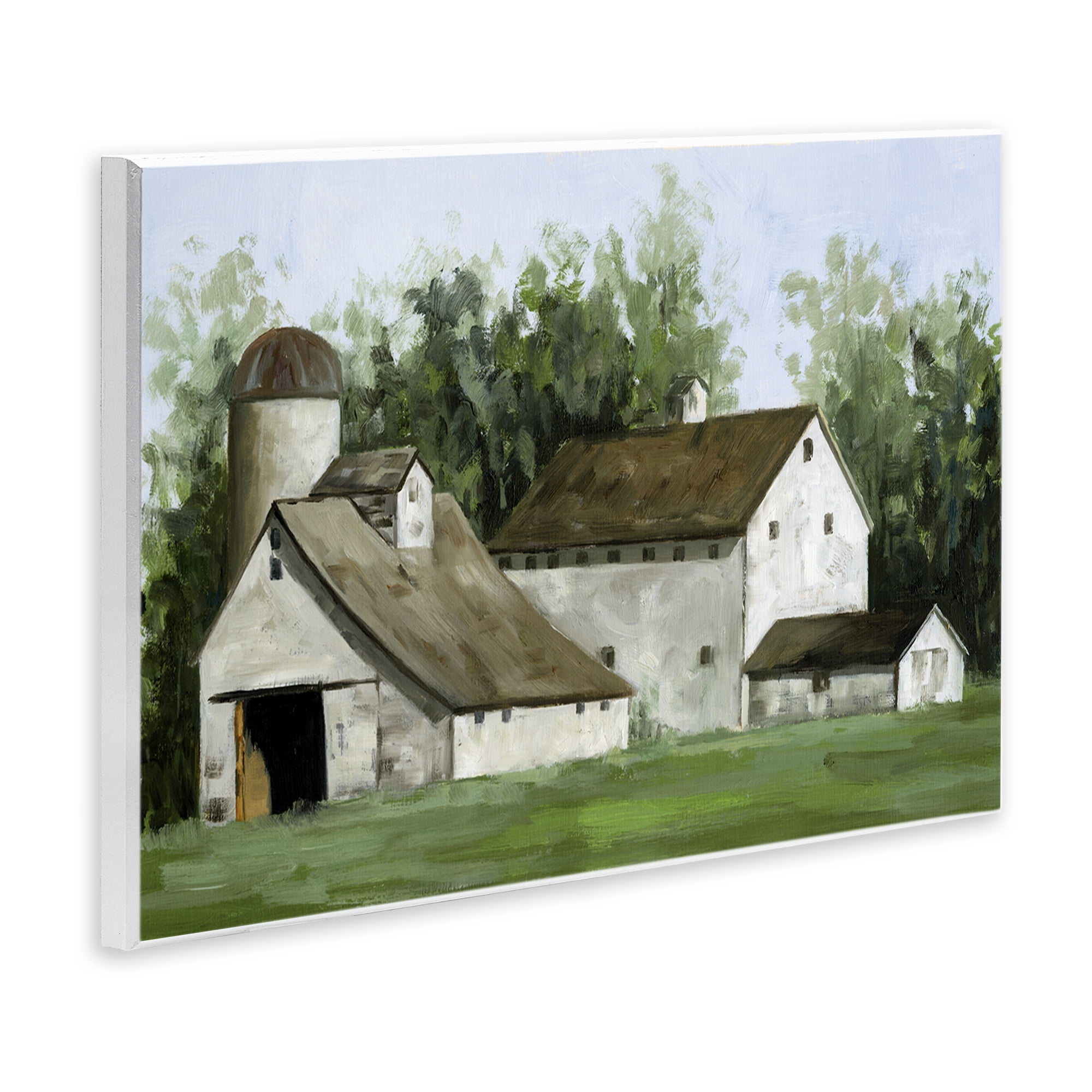 Stupell Industries White Barn Farmhouse Landscape Painting Unframed Art Print Wall Art, 19 x 13