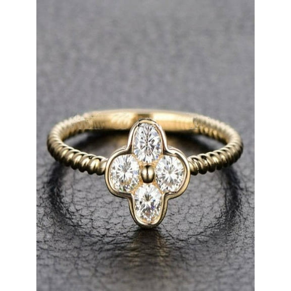 Limited Time Sale Half carat Antique design 4 Stone Flower Diamond Engagement Ring in 10k Yellow Gold for Women