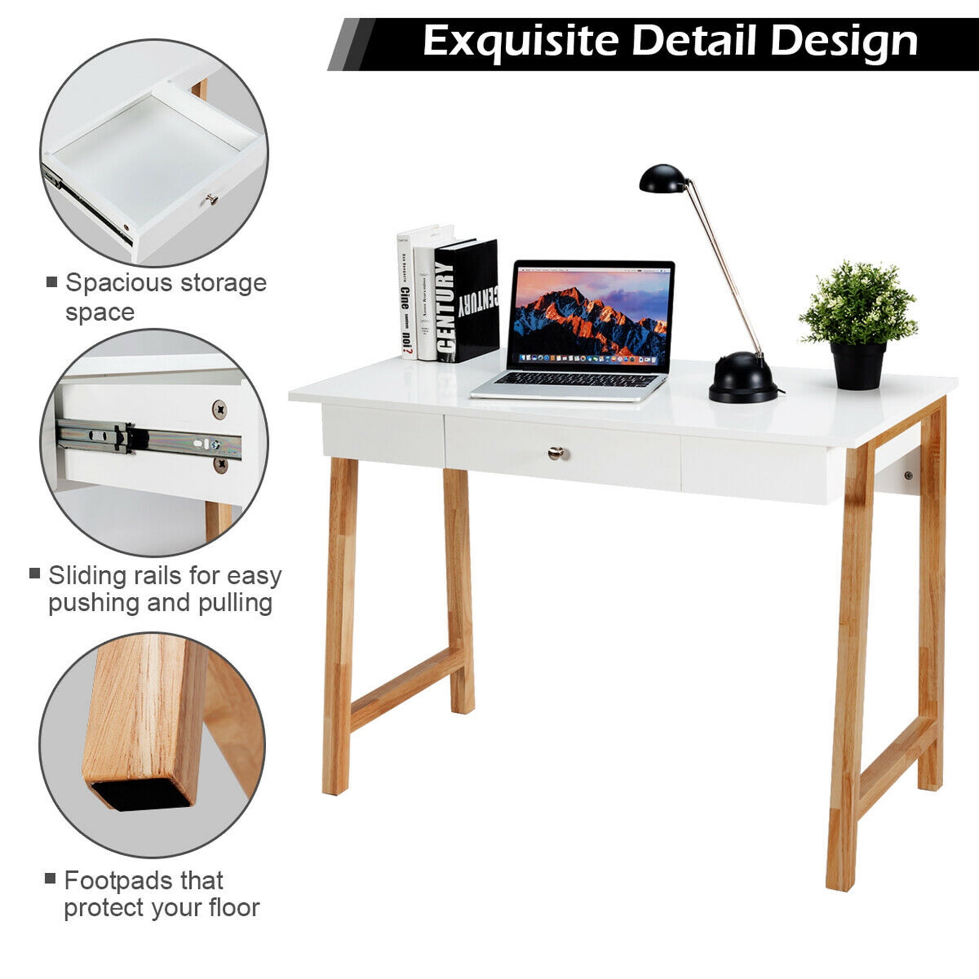 Gymax Fashion Computer Desk Laptop PC Writing Table Makeup Vanity Table w/Drawer and Wood Legs
