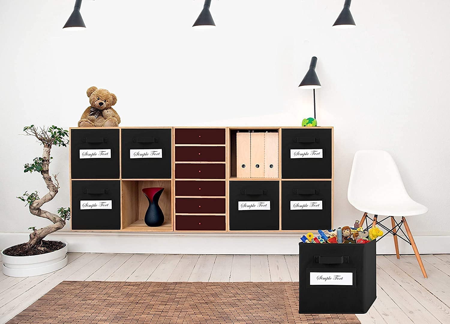 13x13 Inch Cube Storage Bins(Set of 8)-Basket Bins with 8 Labels Window Cards & a Pen - Collapsible Storage Organizer Boxes Cube For Nursery Home & Office-Black