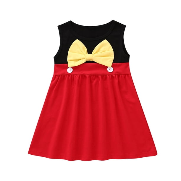Vestido de verano con lazo para niña, vestidos sin mangas para niñas, contraste de cuello redondo
