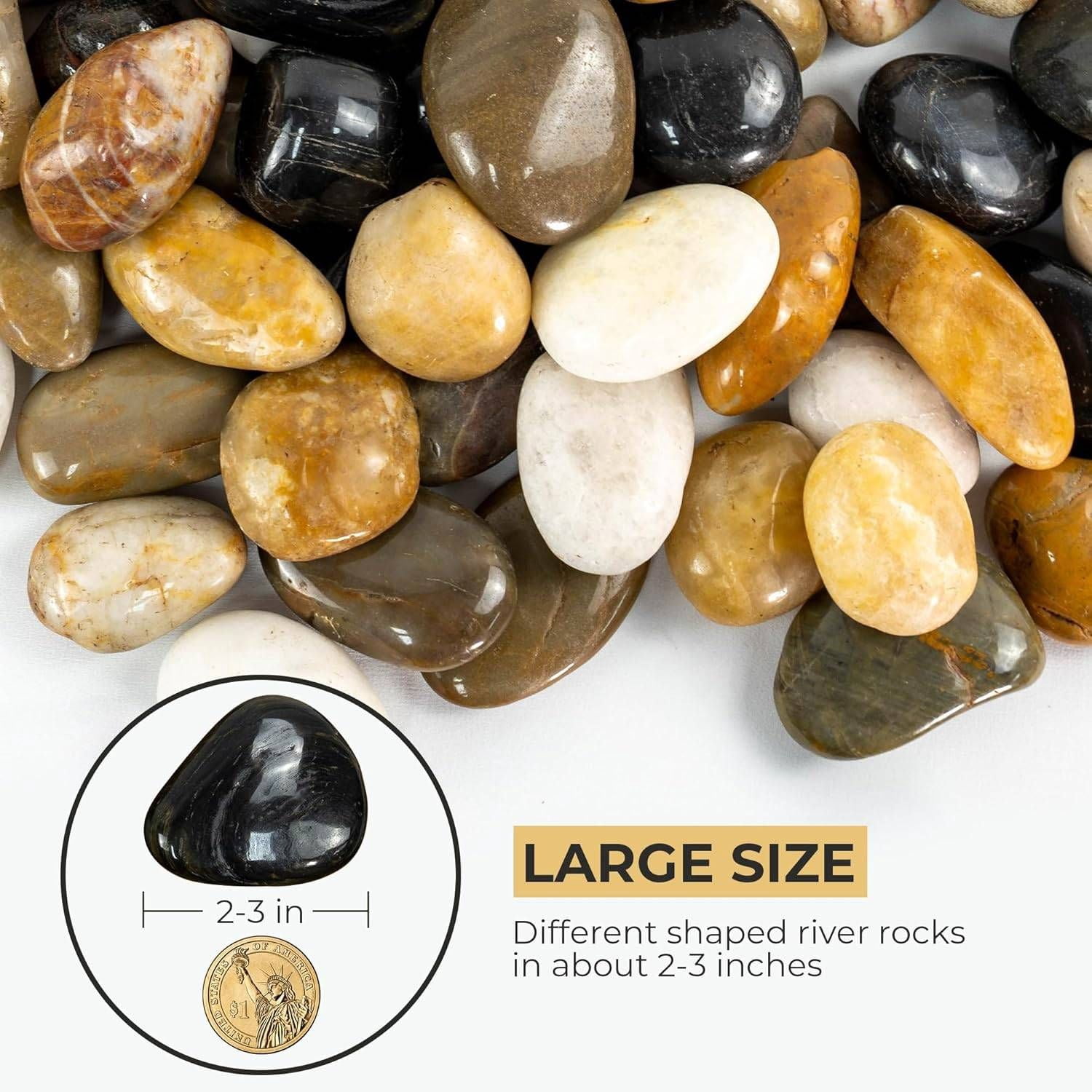 38lbs Mixed Color Pebbles for Plants, 2-3 Inch High Polished Natural Large River Rocks for Landscaping, Decorative Stones Vase Filler Fish Tank Aquariums Garden Outdoor and Indoor DIY