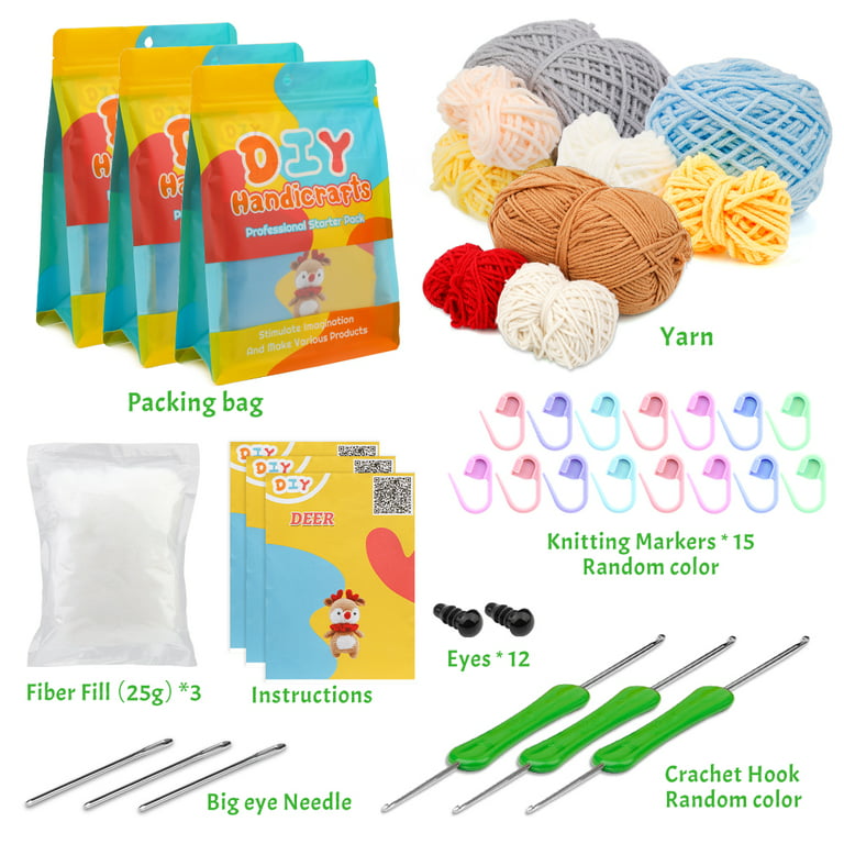 Crochet Kit for Beginners, Crochet Starter Kit with Step-by-Step Video  Tutorials and Yarns, Hook, Accessories, DIY Knitting Kit Supplies for  Adults