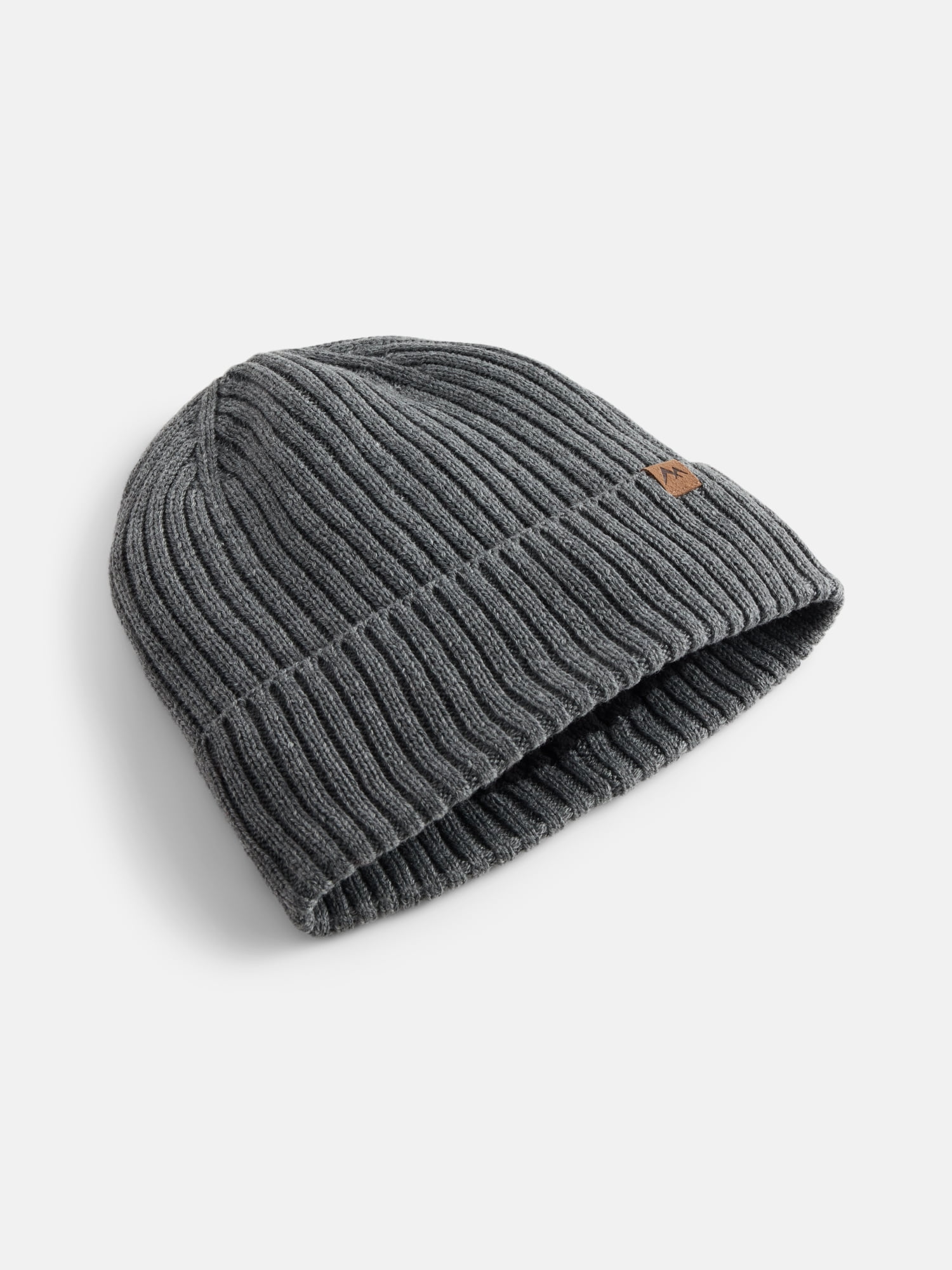 George Men's Fleece Lined Ribbed Knit Beanie Hat, Charcoal Grey