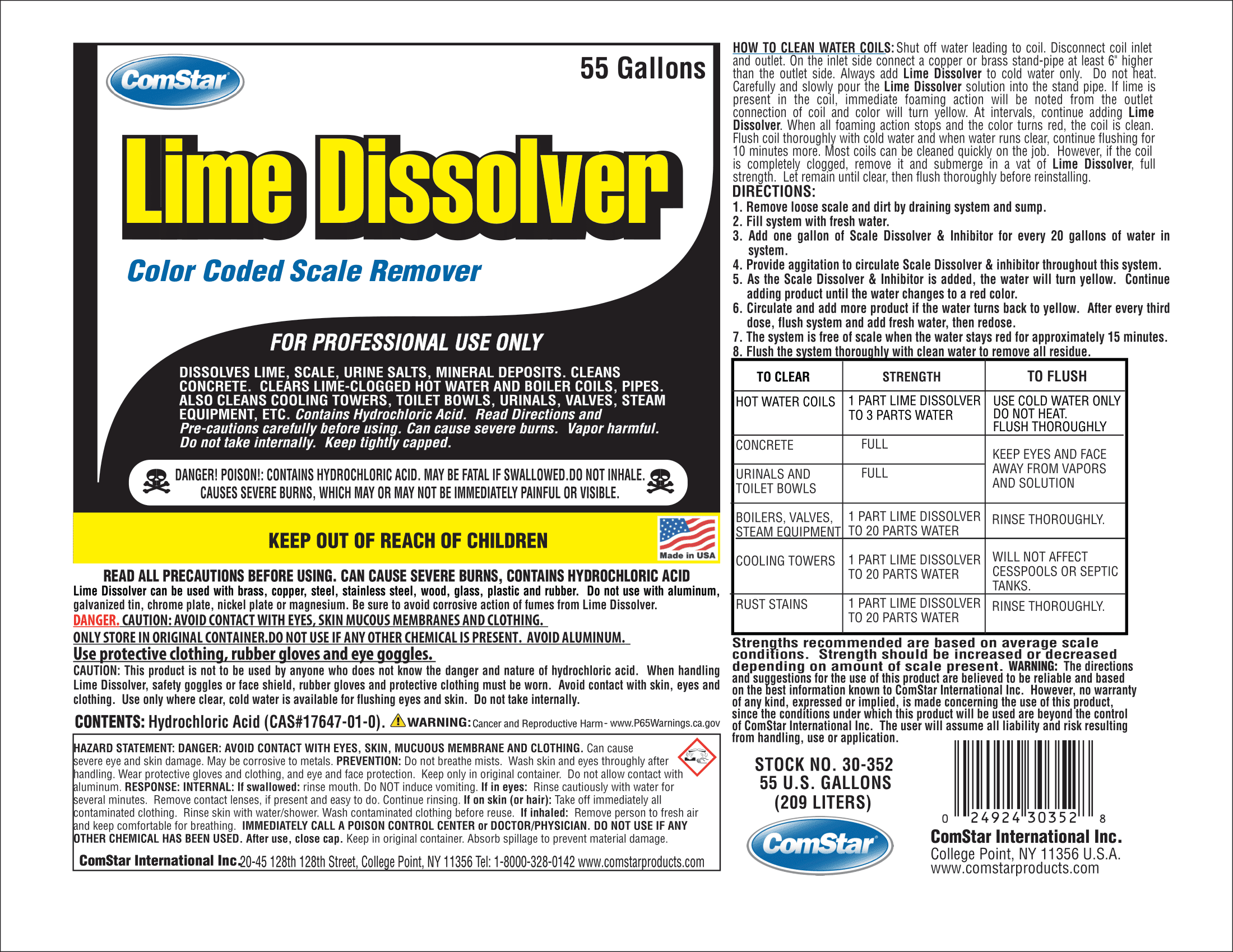 ComStar Lime Dissolver, 55 Gallon, & Scale Remover, Industrial Strength Descaler for Cooling Towers, Boilers, Coils, Urinals, Toilet Bowls, Ice Machines, Lab Equipment, Rust & Stain Cleaner (30-352)