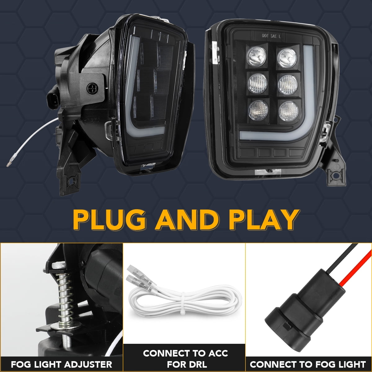 For 2013 2014 2015 2016 2017 2018 Dodge Ram 1500 Fog Lights Lamps LED  L+R Smoke Lens