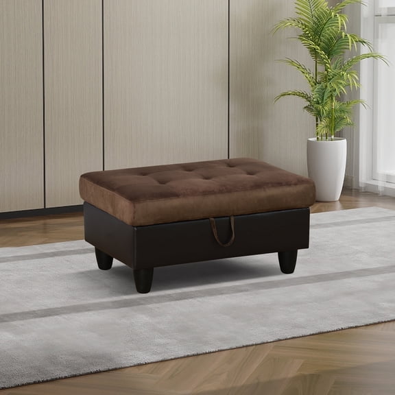 Flannel and PVC Storage Ottoman for Living Room