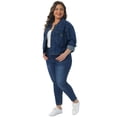 thumbnail image 3 of DARING DIVA Women's Plus Long Sleeve Button Down Jean Jackets 1X Dark Blue, 3 of 6