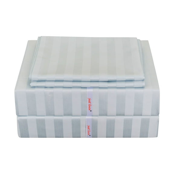 Just Linen 300 TC 100% Cotton Sateen, Self Striped Sheet Set with Deep Pocketed Fitted Sheet