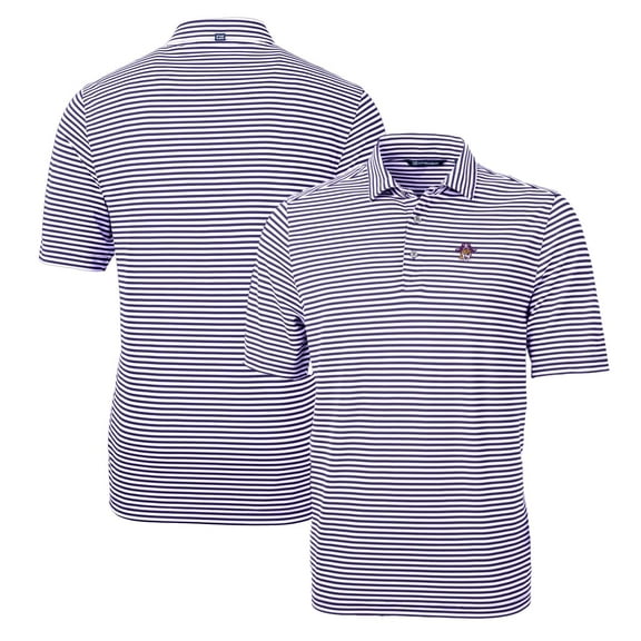 Men's Cutter & Buck Purple ECU Pirates Throwback Logo Virtue Eco Pique Stripe Recycled Polo