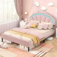 thumbnail image 2 of Costway Queen Size Upholstered LED Bed Frame Soft Velvet Platform Bed with Flower Headboard, 2 of 9