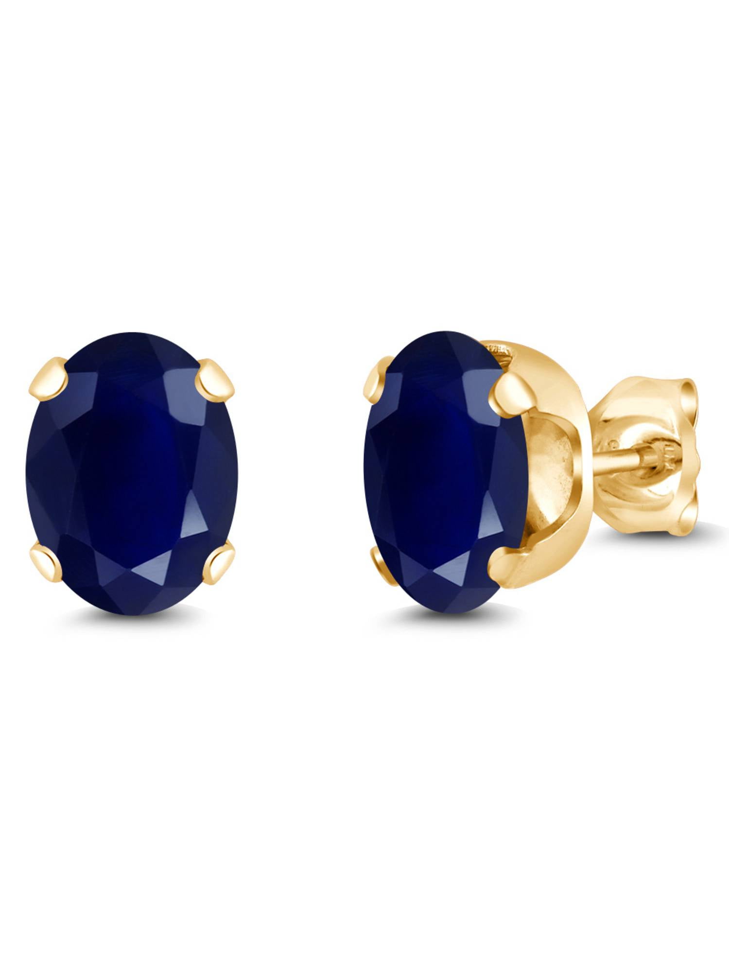 Gem Stone King 3.58 Ct Oval 8x6mm Blue Sapphire 18K Yellow Gold Plated