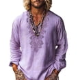 thumbnail image 2 of Snorda Long Sleeve Shirts for Men Linen Boho Printed V Neck Pullover Shirts Casual Loose Breathable Blouse for Daily Comfortable Wear, 2 of 5