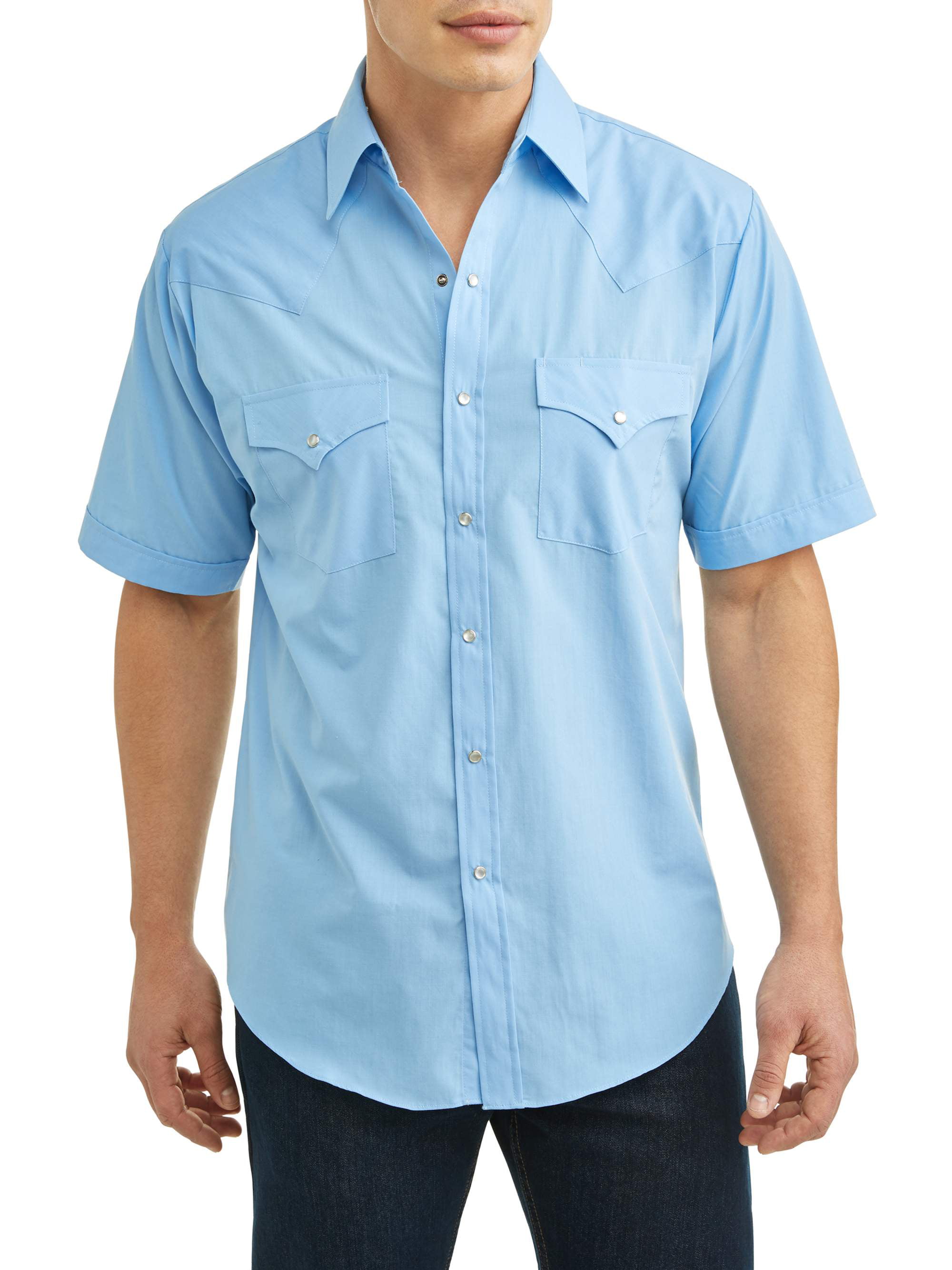 Plains Men's Short Sleeve Solid Western Shirt, up to Size 6XL - Walmart.com