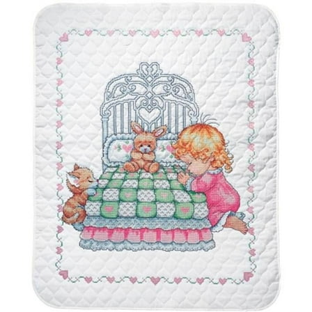 Tobin Bedtime Prayer Girl Quilt Stamped Cross Stitch Kit, 36 by 43-Inch