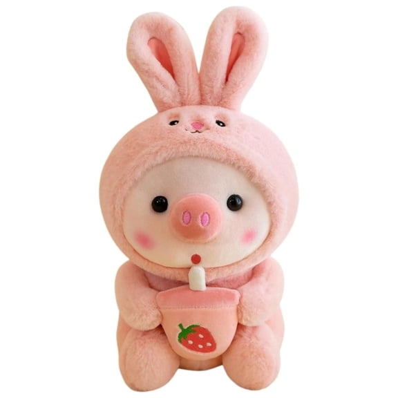 Boba Pig Plush Cute Fluffy Adorable Stuffed Animal Toy, Pink, 9.8 in