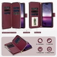 thumbnail image 4 of Quilted Wallet Phone Case with Strap & Stand for iPhone 15 Plus Zippered Card Holder Red, 4 of 6