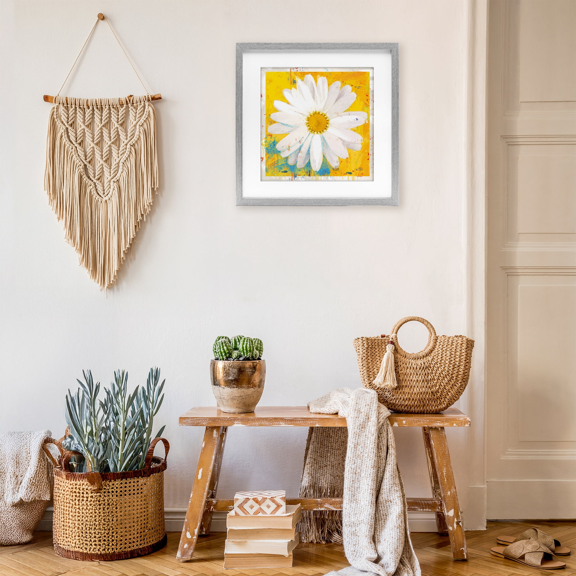 Stupell Industries Violet's Daisy on Yellow Gray Framed Print Under Glass, design by Porter Hastings