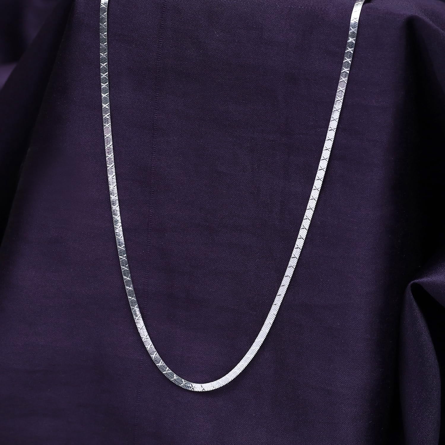 AFFY Herringbone Chain Necklace for Women and Men Italian Crafted 2.40mm Flat Snake Necklace with Lobster Claw Clasp 18 Inch Chain in 14K White Gold Over 925 Sterling Silver