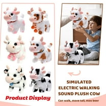 YujiCraft Simulation Electric Walking Sound Plush Cow, Realistic Moving Stuffed Animal Toy without Batteries,A