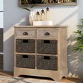 thumbnail image 2 of Rustic Storage Cabinet with 2 Drawers and 4 Rattan Baskets, Wood Accent Chest Hallway Side Table for Dining Room/Living Room, White Washed, 2 of 8