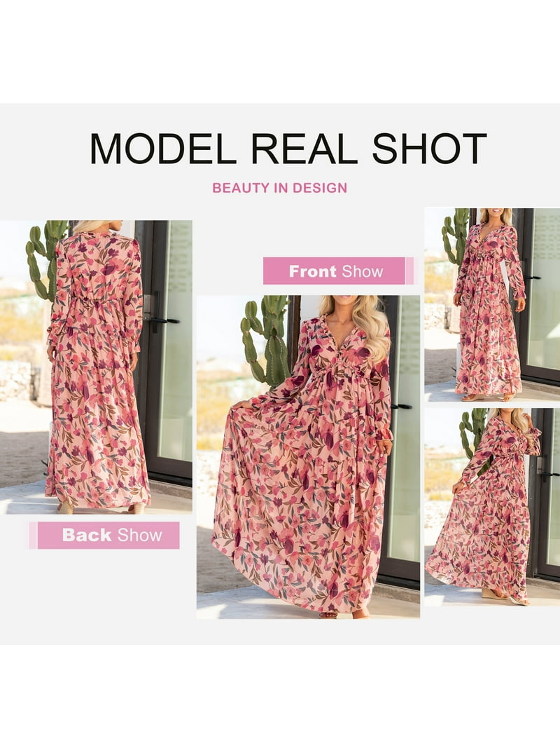 Dearlove Womens 2023 Spring Boho Elegant Maternity Dress Loose Evening Party Dress Long Sleeeve Maxi Dresses Red L
