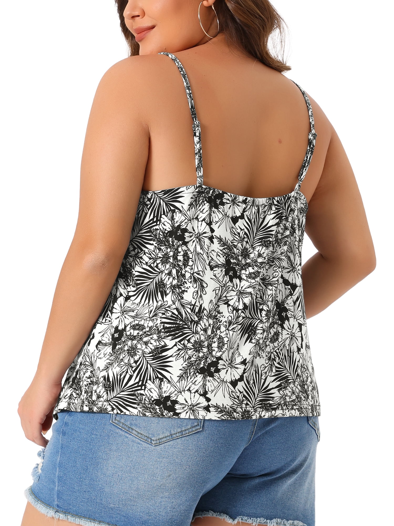 DARING DIVA Women's Plus Boho Floral Loose Spaghetti Strap Cami Top 4X Black