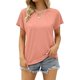thumbnail image 1 of Estrela Recorte Camiseta Manga Corta Liso Casual Cómodo Básico Cuello Hueco Manga Corta Top Rosa XXL, 1 of 5