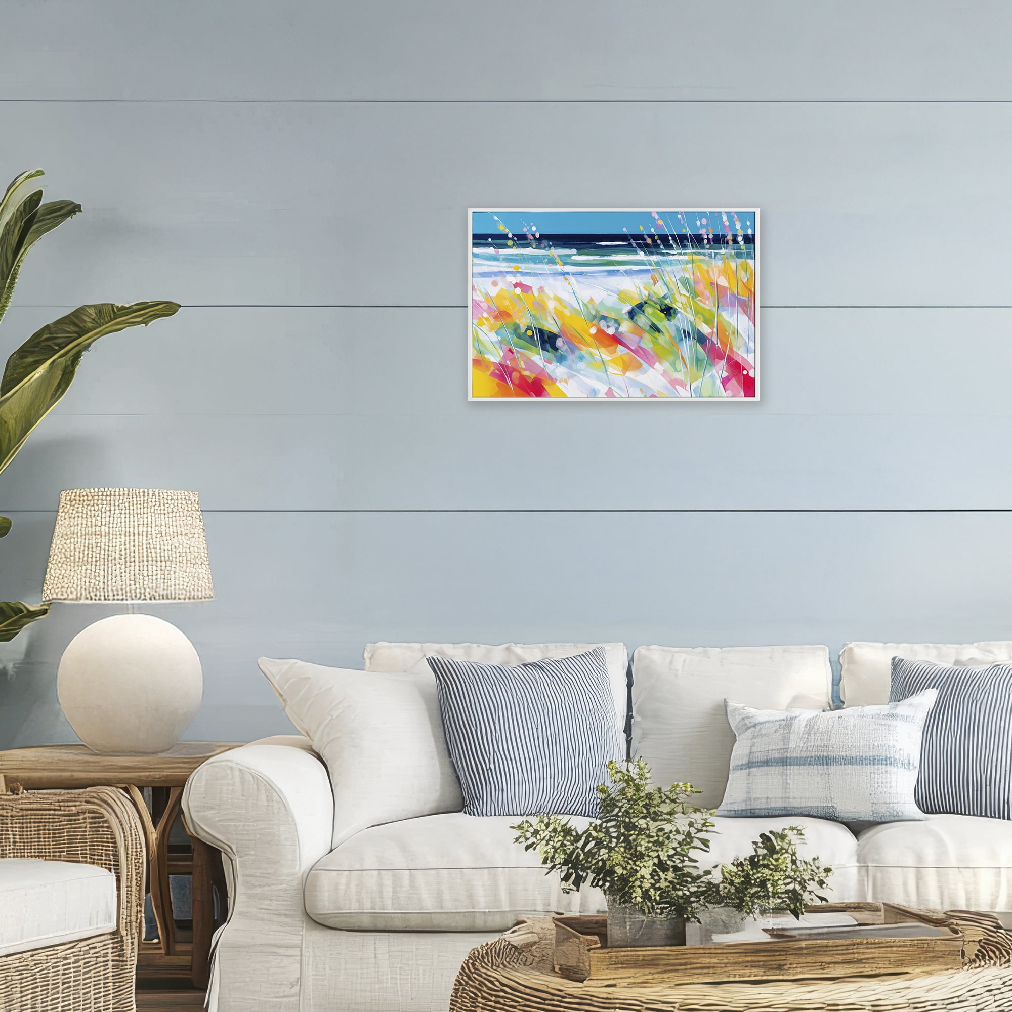 Stupell Industries Sea Oats & Ocean Breeze Abstract White Framed Giclee Art, design by Chromatic Storm Studio
