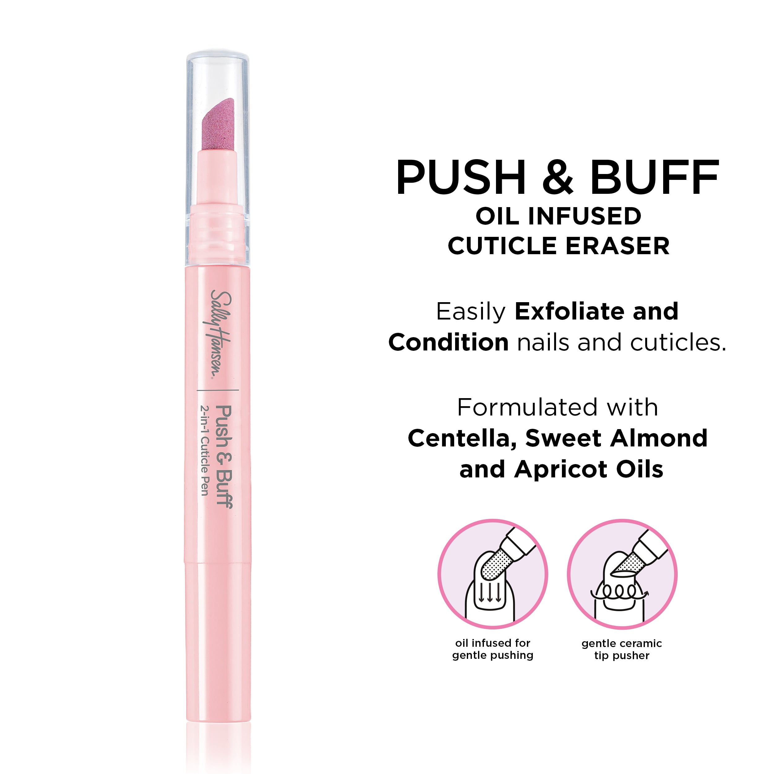 Sally Hansen Push & Buff 2 in 1 Oil Infused Cuticle Eraser Pen with Centella and Sweet Almond Oils