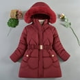 thumbnail image 2 of SEAOPEN Girls Winter Coats with Hooded Warm Cotton Padded with Waist Belt Down Jacket For Toddler Girls锛?-10Years) Today Sales Wine,M, 2 of 3