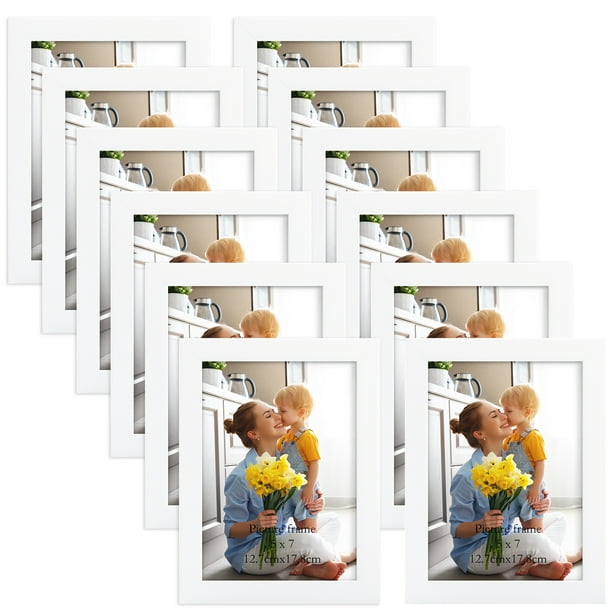 White 5x7 Picture Frame Set of 12, Multi White Woodgrain 5 by 7 Photo