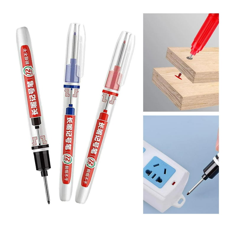 3Pcs 3 Colors Long Head Deep Reach Markers Deep Hole Waterproof Pen glass  Tool Long Nib for Wood Construction Drafting 