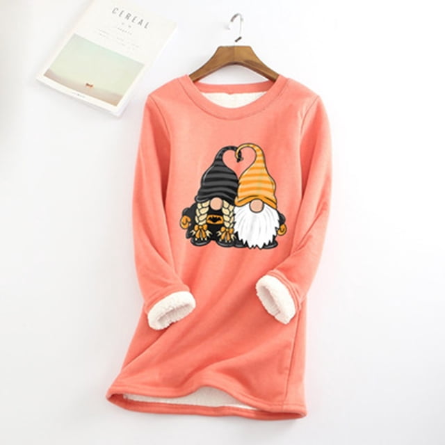 Hauts pour Femmes en Solde à Moins de 15$ Vêtements de Détente Col Rond Chemises de Nuit Manches Longues Imprimé Automne Polaire Rouge Pastèque S