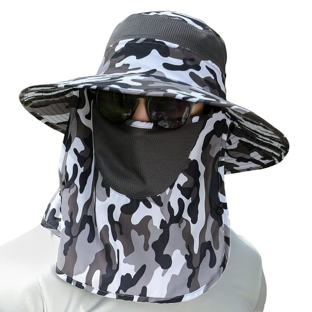 Sombrero de pesca solar UPF 50+ para hombres y mujeres, sombrero de ala ancha con cubierta facial desmontable y solapa para el cuello