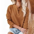 thumbnail image 2 of Babysbule Womens Long Sleeve Tops Women's Casual Solid Color Buttons Long Sleeve V-Neck Loose Shirt Blouse Top, 2 of 9