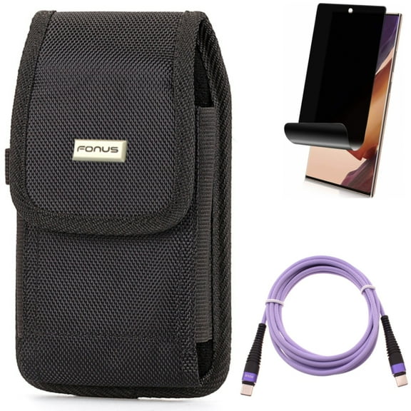 Privacy Screen Protector & Purple 6ft PD Cable & Case Belt Clip for Samsung Galaxy Note 20 Ultra (6.9") - Combo with TPU Film Anti-Peep & Type-C to USB-C Long Charger Cord & Rugged Holster