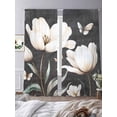thumbnail image 3 of Farmhouse Floral Semi Sheer Window Curtains 84 Inches Long, Magnolia Flowers Vintage Blackboard Rod Pocket Voile Silky Chiffon Curtain Light Filtering Drapes for Living Room, 52"x84", 2 Panels, 3 of 9