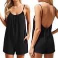 thumbnail image 3 of MuXiKeJi Clothes Linen Rompers for Women Casual Sleeveless Halter Short Overalls Spaghetti Strap Shorts Jumpsuit with Pockets, 3 of 6