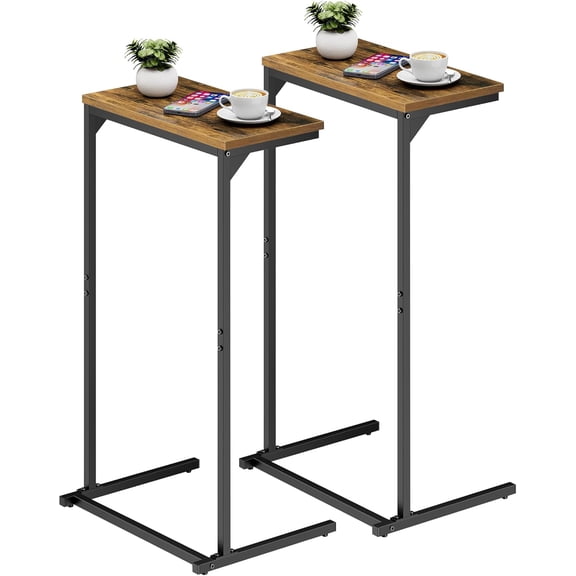 C Shaped End Table, Tv Tray, Small Side Table, Set of 2, 28.7 inch Tall Couch Table, Tray Table, Sofa Table, Living Room, Bed Room, Brown TB01BB0712